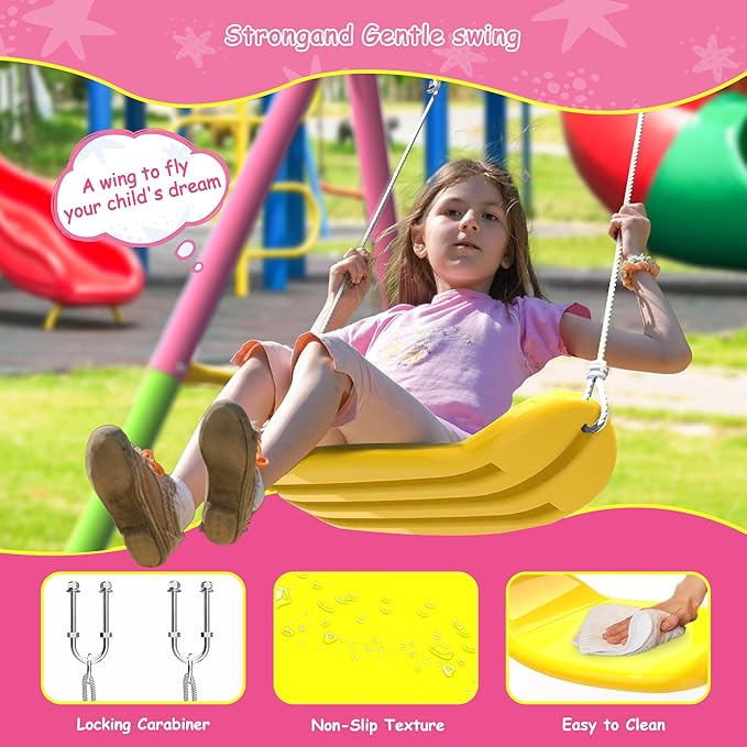 440lbs Swing Set for Backyard with Stand, Swing Heavy Duty Metal Outdoor Swing Stand, Contain 1 Saucer 32 & 1 Belt seat 26.2 for Playground and Backyard Playset, Adjustable Rope (Pink)