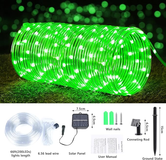 Solar Rope Lights, 2 Packs Total 132ft 400LEDSolar String Lights, 8 Modes Waterproof Solar Powered Outdoor Light, Flexible Clear Tube Light for Garden Backyard Patio Deck Porch Tree Xmas Decor - Green