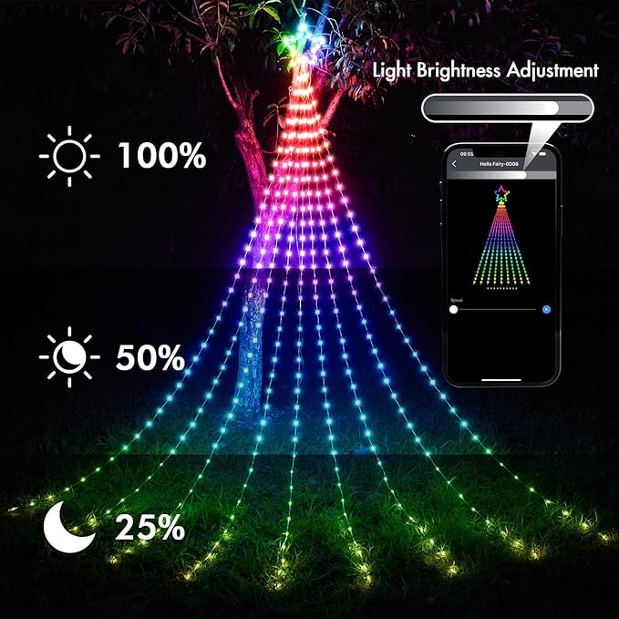 Outdoor Christmas Decorations, 12FT Smart RGB Color Changing Christmas Hanging Waterfall String Lights, APP Remote Control, DIY Multi-Color Lightshow, Music Sync, Outside Xmas Lights Decor