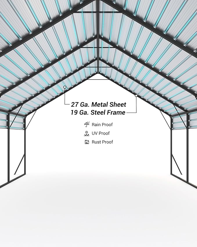 Garveelife 20'x20'x13' Metal Carport for 2 Cars, Heavy Duty Car Ports for Heavy Snow, Reinforced Frame, Tall Metal Car Ports for Bass Boats, Full-Sized Pickup Trucks, and Tractors, N.W. 800 Lbs