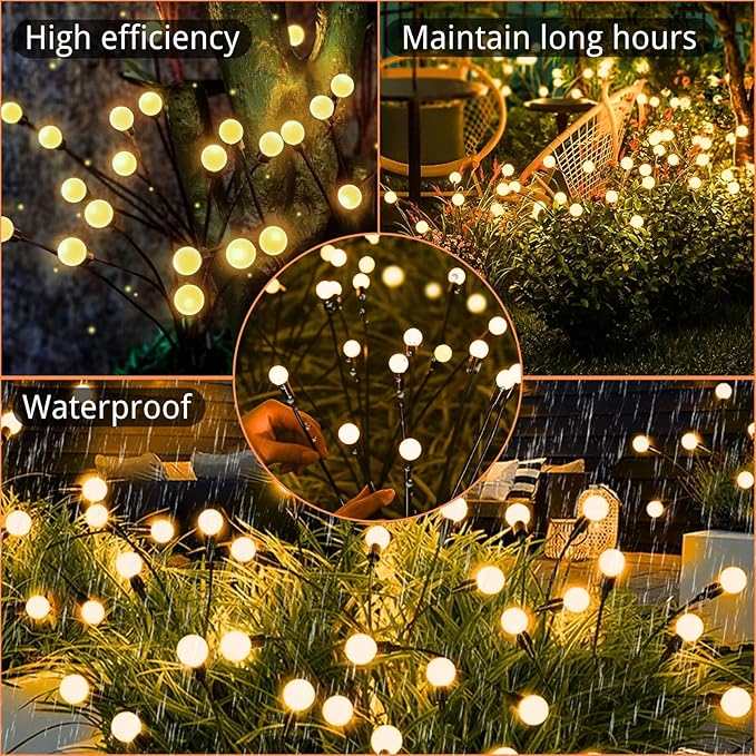 OZS 6 Pack Total 48 LED Solar Garden Lights Fairy Outdoor - Solar Firefly Lights Outdoor, Sway by Wind, Waterproof for Garden Patio Pathway Fairy Decoration (Warm White)