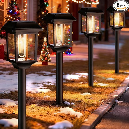 Mancra Solar Outdoor Lights Waterproof, 8 Pack Metal Glass Solar Pathway Lights Outdoor Lighting Garden Decor for Landscape Path Yard Patio Driveway (Warm White)