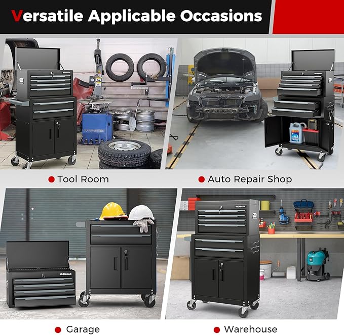 Goplus Tool Chest, 6 Drawers Extra Large Rolling Too Storage Cabinet with 4¡± Universal Lockable Wheels, Auto Lock, Protective Liner, 2-in-1 Heavy Duty Tool Box for Garage, Workshop