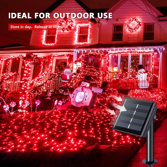 JMEXSUSS 2 Pack Red Solar Lights Outdoor Waterproof, Each 33FT 100 LED Red Christmas Lights, Solar Fairy String Light for Outside Tree Party Patio Christmas Halloween Decorations