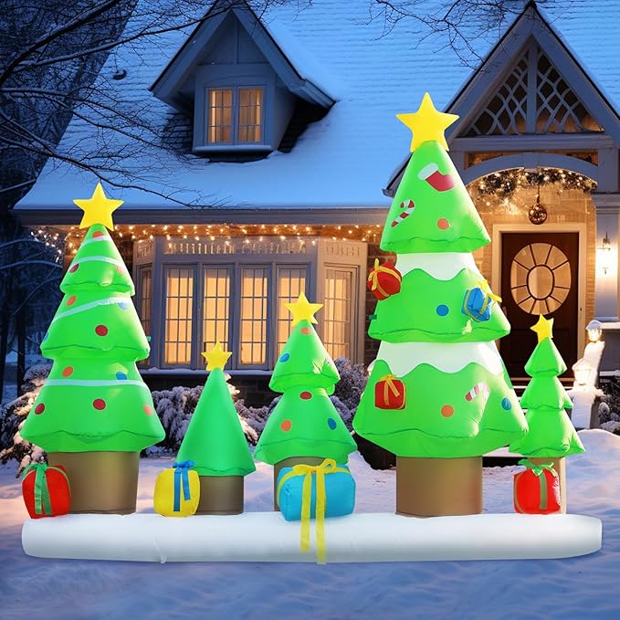 DomKom 9 FT Long Huge Christmas Inflatable Tree Set Outdoor Decoration with Gift Boxes, LED Lights Holiday Blow Up Yard Decoration for Holiday Party Garden Yard Lawn Winter Decor