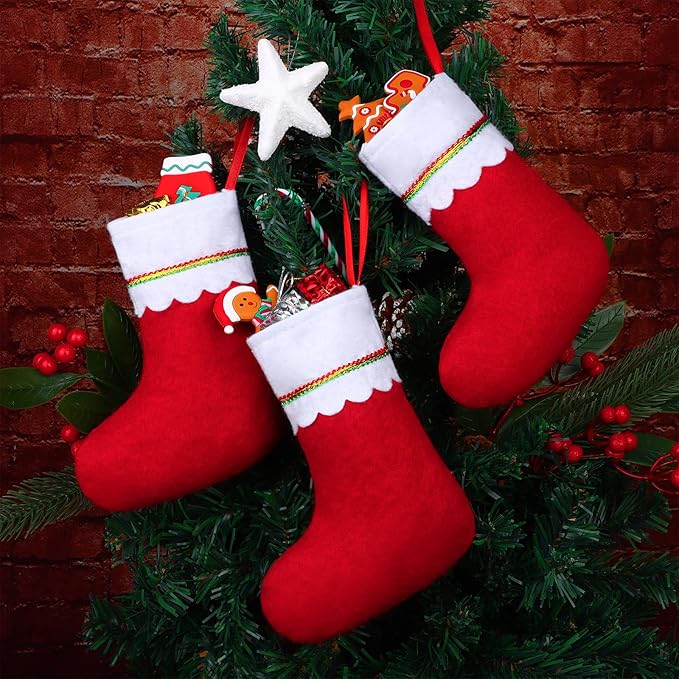 ANVAVO 24 Pack Christmas Stockings 9 Inch Red Felt Xmas Stockings Christmas Tree Hanging Ornaments for Xmas Wall Fireplace Door Window Decorations