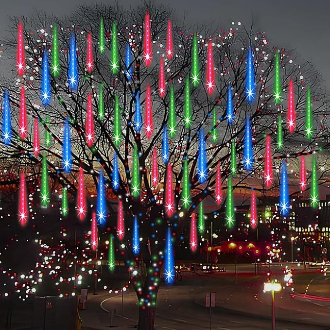 Christmas Lights Outdoor UL Certified 24 Tubes 576 LEDs (Equivalent to 3 Sets of 8 Tubes) Meteor Shower Light Falling Rain Drop Icicle Lights for Christmas Decorations Decor, Multicolor