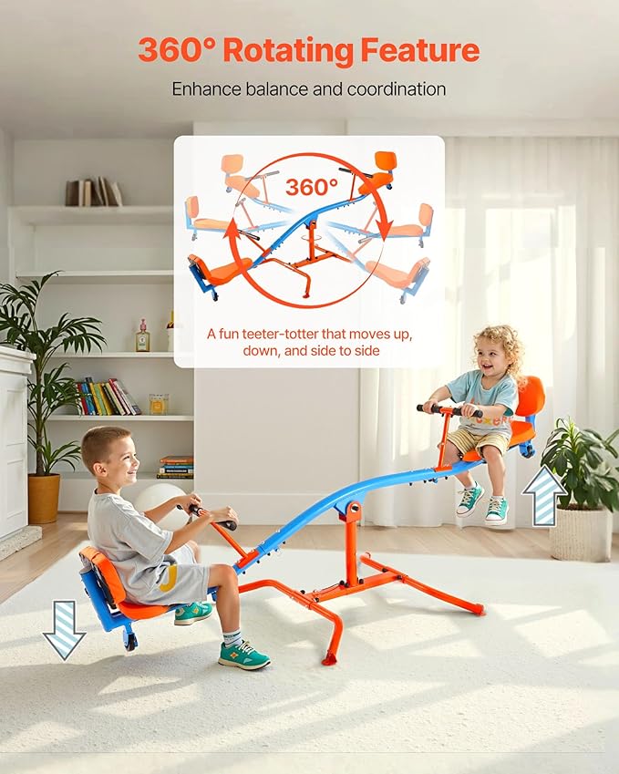 VEVOR Seesaw Teeter Totter for Kids Outdoor, 300 lbs Load Capacity, Sit and Spin Teeter Totter with Easy-Grip Handles, Playground Equipment with Swiveling 360 Degrees Rotating for Children Aged 3+