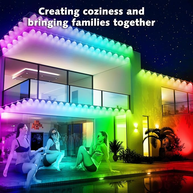 SINLEY Permanent Outdoor RGB Lights,Waterproof Smart LED Eaves Lights with App/Remote Control,for Christmas and All Holiday Decor,Daily and Accent Lighting,House Roof and Garden Lighting (100F)