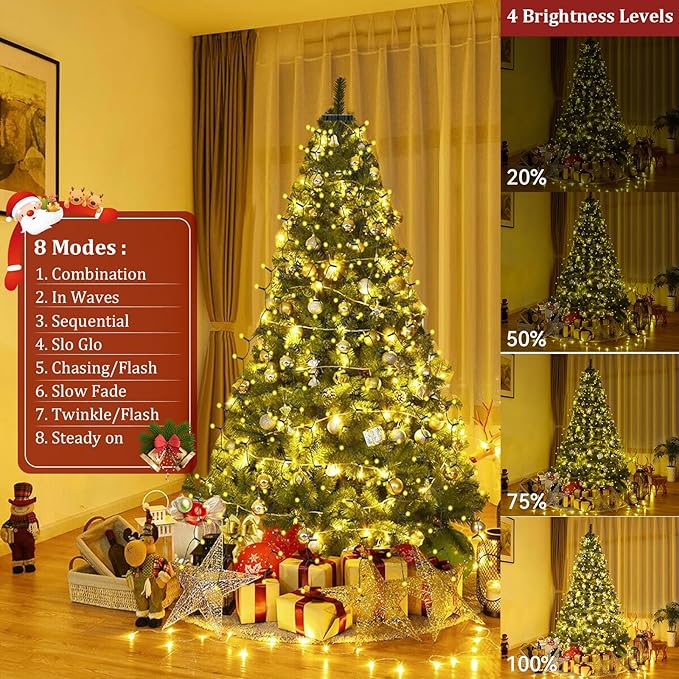 Christmas Tree Lights with Ring,400 LEDs Waterfall Lights for Christmas Trees,Waterproof 6.6FT x 20 String Lights with Remote,8 Modes/Memory/Timer,Cascading Twinkle Lights Xmas Decoration