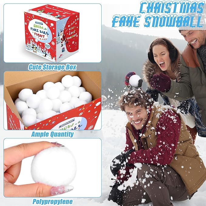 Fovths 200 Pack Snow Toy Ball for Kids 2 Inch Artificial Snow Fight Ball Set Realistic Fake Snow Toss Ball Set for Indoor & Outdoor Snow Fight Christmas Tree Decoration and Winter Family Toss Games