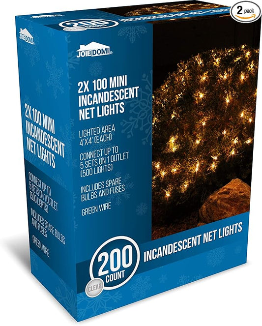 Joiedomi 2-Pack Christmas Net Lights,100 Warm White Net Lights for Indoor & Outdoor Christmas Decorations, Events, Eve Night Decor, Tree, Bushes