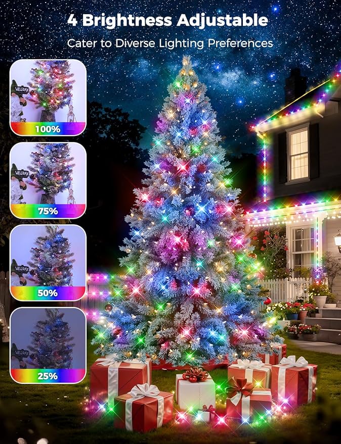 Brightever 360FT 1100 LED Christmas Lights with Remote, IP67 Waterproof Plug-in Christmas Tree Lights - 8 Modes & 3 Timers, Dimmable Outdoor String Light for House Yard Xmas Decorations (Multicolor)