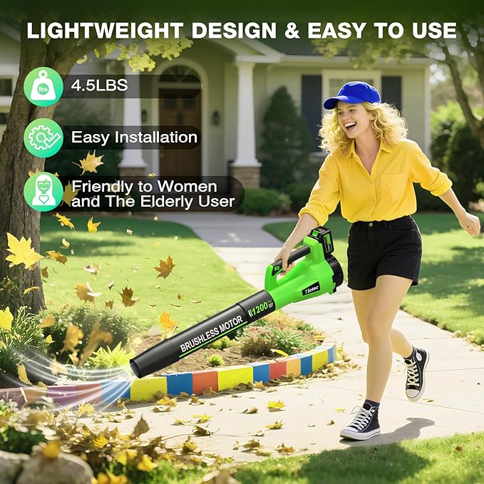 Leaf Blower Cordless with 2¡¿5.0Ah Battery and Fast Charger,1200W Handheld Blower for Lawn Care,6 Speed Powerful Electric Leaf Blower for Snow Removal,Patio,Dust,Car Blowing Water