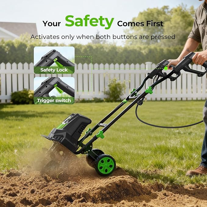 Electric Tiller for Gardening, 1800W 15A Garden Tiller Cultivator, 18 ¡¿ 9 Rototiller with 24 Steel Tines, 400RPM Corded Tiller for Weeding, Gardening & Soil Cultivation
