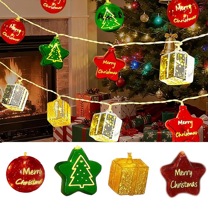 Christmas Decorations Indoor Outdoor Lights 13.12FT 20 LED 8 Modes – Battery Powered String Lights, Christmas Ball Ornaments for Wall Xmas Tree, Home & Holiday Decor, Balcony Party Ornaments