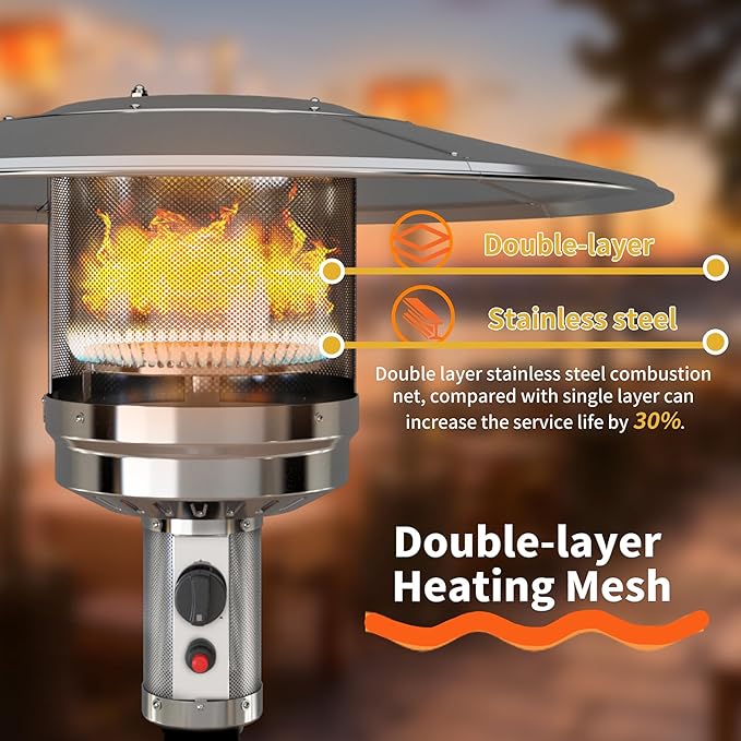 MAJARO 50,000 BTU Outdoor Propane Patio Heater with Wheels ? Wicker-Style Propane Tank Cover, Weighted Base, Easy Ignition & Safety Tilt Shut-Off for Patio & Outdoor Living Spaces