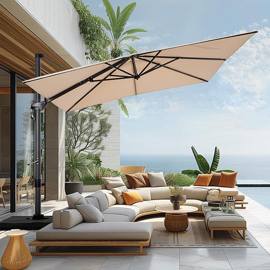 Sophia & William Cantilever Patio Umbrella 10ft,Large Square Outdoor Umbrellas with Crank Handle, 7-Level Tilt,360° Rotation, Windproof Crashproof Design for Pool Garden Backyard with Base (Beige)
