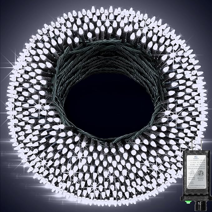 340 LED 90FT Christmas String Lights Outdoor, 12 Pro Modes and Timer Memory & Brightness, Plug in Waterproof Dark Green Wire Twinkle Light for for Xmas Yard Tree Wedding Party Decor (Cool White)