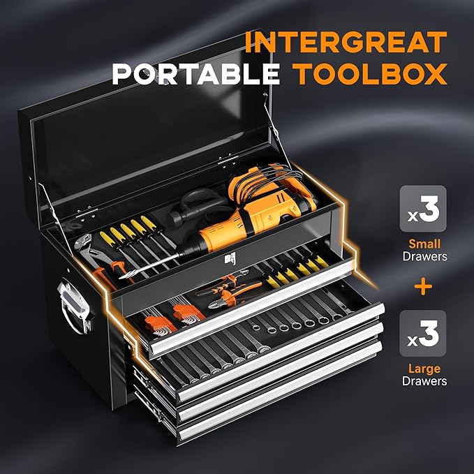 INTERGREAT Rolling Tool Chest, 5-Drawer Tool Box Organizer w/Lockable Wheels & Sliding Drawers & Detachable Top, Tool Storage Cabinet for Garage Workshop (Black)