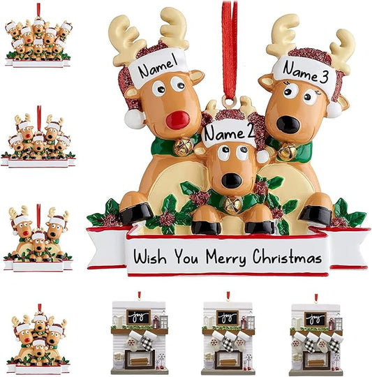 Personalized Christmas Ornaments 2025 Reindeer Family of 2/3/4/5/6/7/8 Deer Custom Christmas Ornaments with Names Customized New Year Keepsake Christmas Tree Decorations（Family of 3）