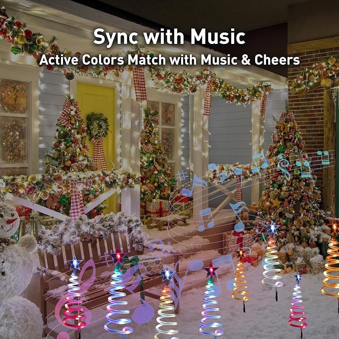 8 Pcs Spiral Christmas Pathway Lights Outdoor Smart Multicolor Spiral Xmas Trees Lights with APP & Remote Control, DIY, Timer, Waterproof, LED Christmas Outdoor Decorations for Yard Walkway