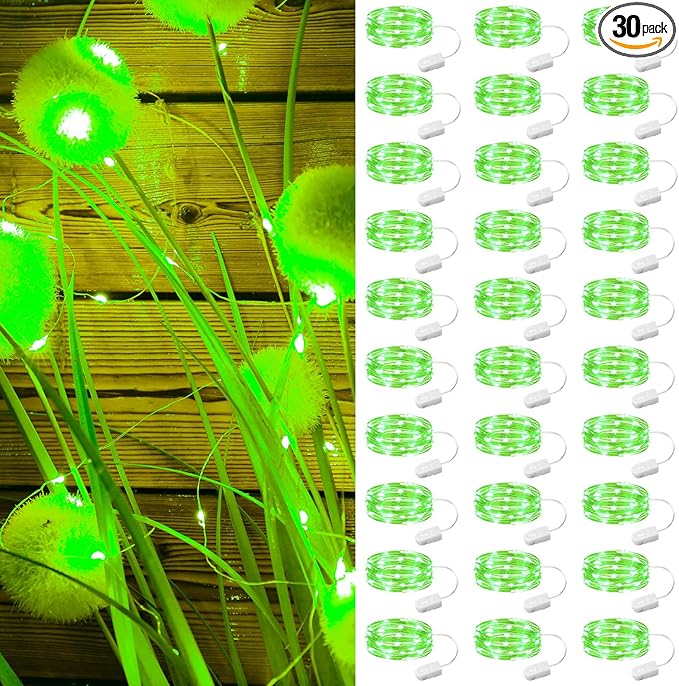 ZSJWL 30 Pack Green Fairy Lights Battery Operated, 7FT 20LED Mini Starry Light Mason Jar Lights for Indoor Outdoor Party Wedding Halloween Thanksgiving