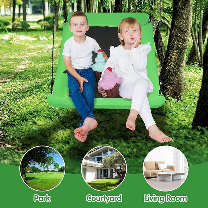 Costzon 700 lbs Giant 60'' Platform Tree Swing for Kids and Adult, Indoor/Outdoor Large Swing with Oxford Fabric, Adjustable Hanging Ropes, Suitable for Park, Playground, Backyard (Green)