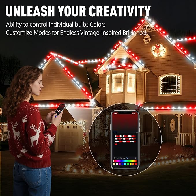 Smart C9 LED Christmas Lights Outdoor, Ultra Long 200 Count 157FT, APP Programmable, 105+ Modes, RGB Color Changing, Music Sync, IP65 Waterproof Connectable for Roofline Patio Xmas Tree Holiday Decor