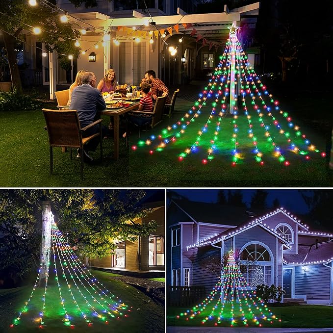 Decute Christmas Decorations Outdoor String Lights 8 Modes and Timer with Remote, Waterproof 320 LED Halloween Tree Lights Star Lights for Yard Garden Backyard Wedding Holiday Decor Multicolor