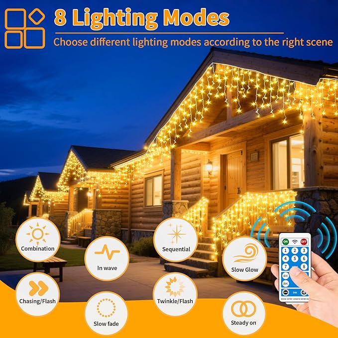 Solar Icicle Christmas Lights Outdoor 66+16Ft 660LED Icicle Lights for Outside with Connectable Rechargeable 8 Modes Remote Dimmable Fairy String Lights for Xmas Yard Eaves Balcony House Decorations