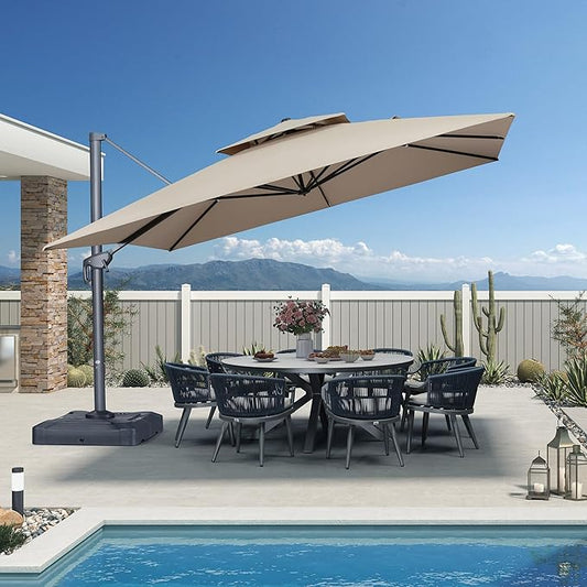 PURPLE LEAF 12 FT Cantilever Umbrella Outdoor Patio Umbrella, Large Offset Square Umbrella, Windproof Heavy Duty Hanging Outside for Patio, Sand Dune