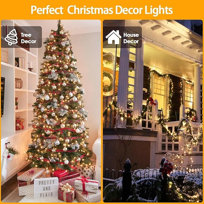 4 Pack 180FT Solar String Lights for Outside, Super Bright 320 LED Solar Christmas Lights Outdoor Waterproof with 8 Modes, Green Wire Solar Twinkle Fairy Lights for Xmas Tree Party Yard (Warm White)