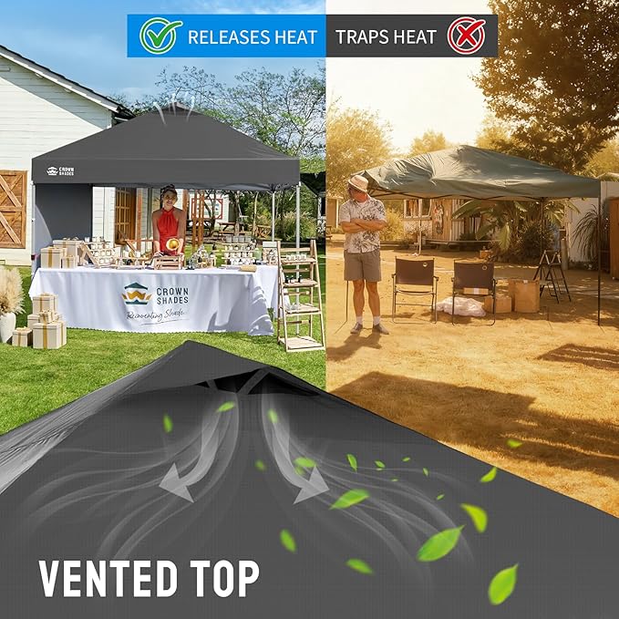 CROWN SHADES 10x10 Pop Up Canopy with 1 Side Wall - Beach Tent with One Push Setup - Outdoor Sun Shade for Events, Parties, Camping - Gazebo with STO-N-Go Cover Bag (Grid Grey)