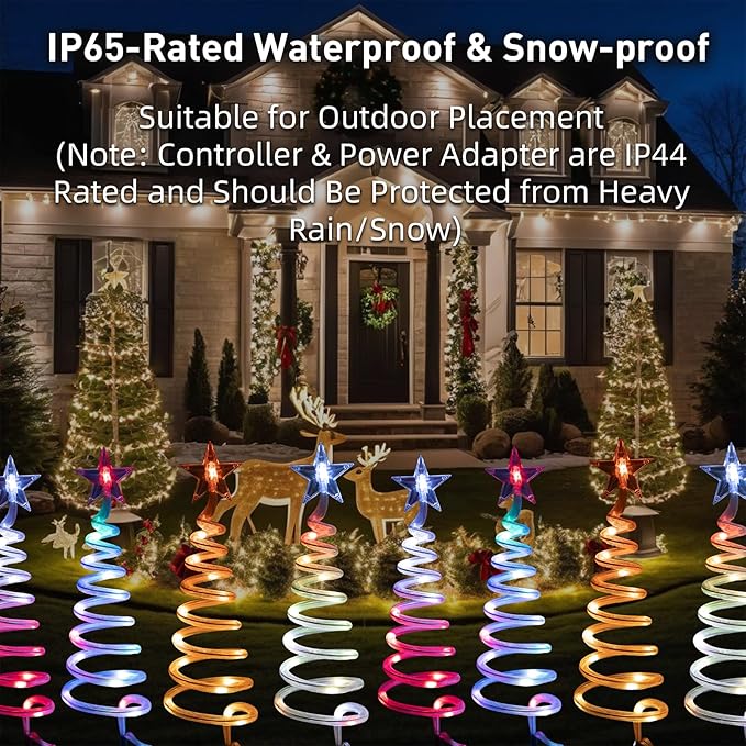 8 Pcs Spiral Christmas Pathway Lights Outdoor Smart Multicolor Spiral Xmas Trees Lights with APP & Remote Control, DIY, Timer, Waterproof, LED Christmas Outdoor Decorations for Yard Walkway