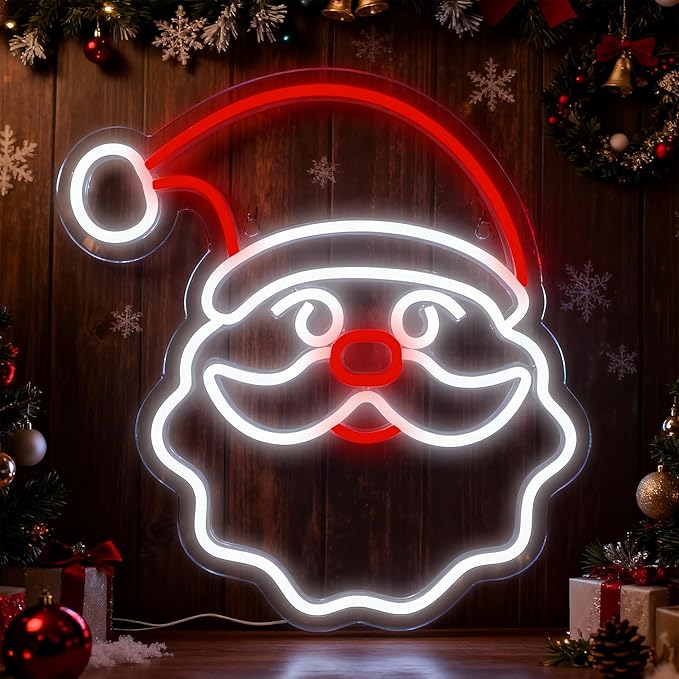 Christmas Home Decor Santa Claus Neon Sign Led Neon Christmas Lights Ornaments Tree Decorations Outdoor Neon Signs for Wall Decor USB Powered Led Neon Signs for Room Decoration