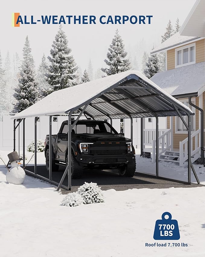 Garveelife 11 ft x20 ft x9 ft Vertical Roof Metal Carport, Heavy Duty Steel Car Ports for All-Weather, for Full-Size Pickup Trucks, Boats, and Tractors