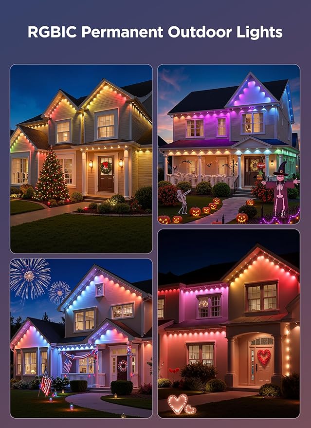 Permanent Outdoor Lights, 100FT 64 Bulbs RGBIC LED Outdoor String Lights, DIY Scene Mode, IP68 Waterproof Christmas Lights for Daily Decor, House Roof, Holiday Decorations, Outside