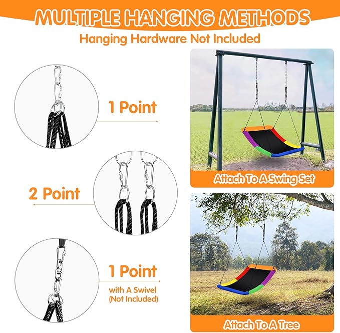 Costzon 700 lbs Giant 60'' Platform Tree Swing for Kids and Adult, Indoor/Outdoor Large Swing with Oxford Fabric, Adjustable Hanging Ropes, Suitable for Park, Playground, Backyard (Multicolor)