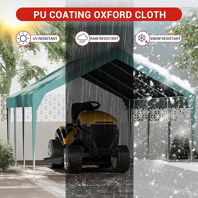 10x20FT Heavy Duty Carport Canopy Portable Garage Shelter, Waterproof UV-Resistant Outdoor Storage Cover with Adjustable Height for Cars Boats