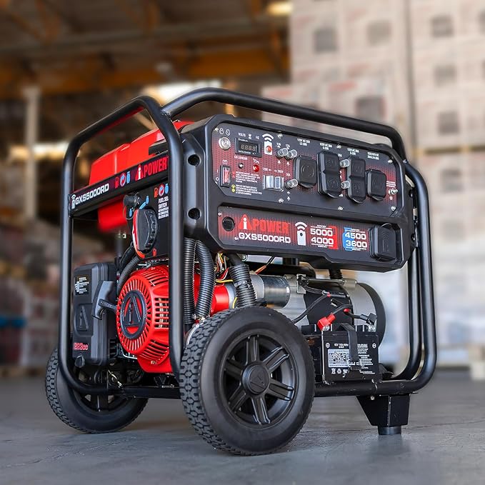 A-iPower 5000-Watt Remote Start Dual Fuel Portable Generator CO Sensor Shutdown, Heavy Duty Generators with 223cc OHV Engine For Jobsite, RV, Home Backup, Emergency(GXS5000RD)