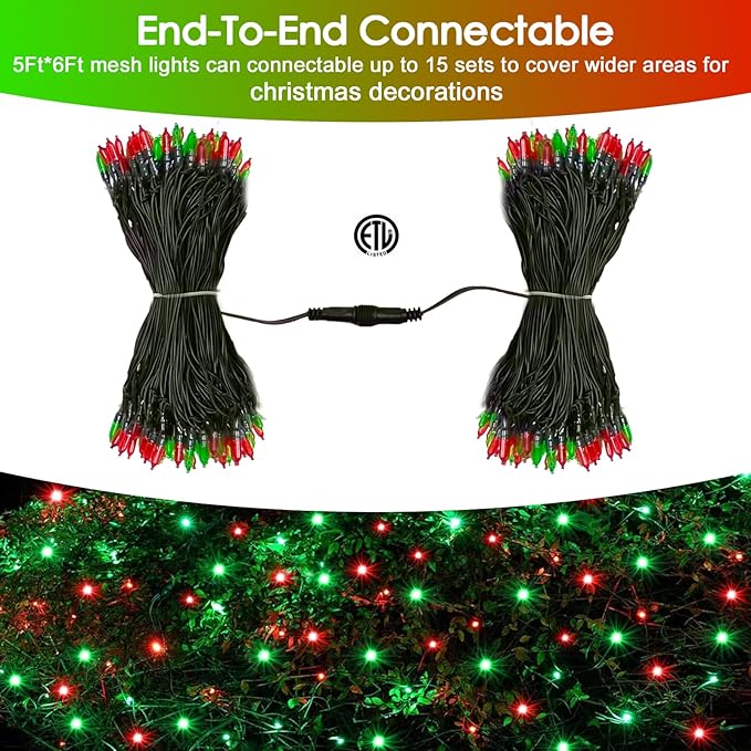 Christmas Net Lights Outdoor for Bushes, 6x5ft 120LED Net Light Outdoor Mesh Lights, Connectable Waterproof Net Light for Bushes,Garden,Yard,Trunk,Xmas Tree,Christmas Décor (Red & Green)