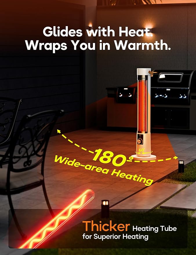 Patio Heater for Outdoor Use, Infrared Electric Outdoor Heater, 1500W Instant Heating, 60-Degree Oscillation, 9 Heat Levels, 9H Timer, Remote, for Garage, Backyard, Large Room, Indoor, 32.2, White