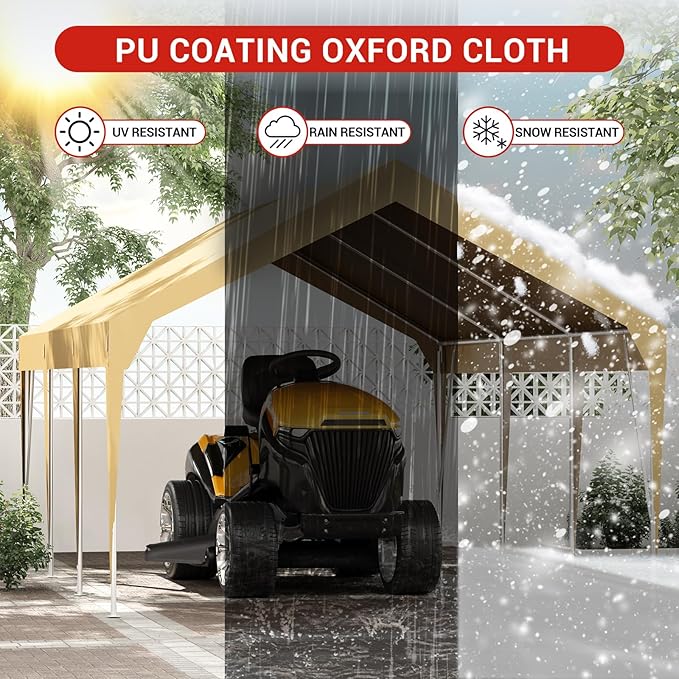 10x20FT Heavy Duty Carport Canopy Portable Garage Shelter, Waterproof UV-Resistant Outdoor Storage Cover with Adjustable Height for Cars Boats