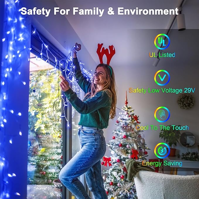 66FT 670 LED Christmas Lights 148 Ice Drops, 12 Lighting Modes and Timer Memory Dimmable, Outdoor Waterproof Hanging String Light for Xmas Holiday Wedding Garden Fence House Tree Outside Decor (Blue)