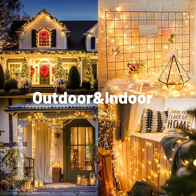 200LED 60FT Warm White LED Christmas Tree String Lights Outdoor Waterproof Twinkle Lights for Bedroom with 8 Modes Memory Function & Timer Plug in Xmas for House Holiday Indoor Decorations