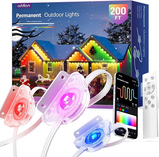addlon Permanent Outdoor Lights, RGB+IC Color-Changing LED House Lighting with App & Remote, Christmas Light Effects, IP67 Weatherproof Outdoor Lights for Holidays & Christmas Decorations, 200FT