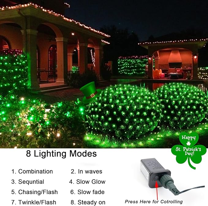 OYCBUZO 360LED Green Net Lights Outdoor, 21ft x 5ft 8 Modes Connectable Mesh Lights St Patricks Day Decor, Waterproof Outdoor Bush Christmas Light Plug in for Xmas Tree Holiday Party Patio Garden