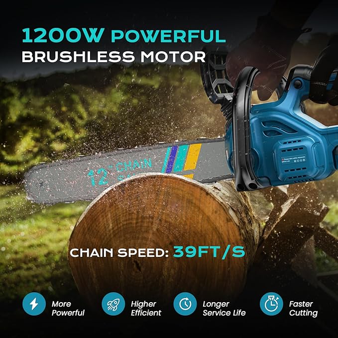 10000mAh Brushless Mini Chainsaw Cordless 12 inch, Electric Chainsaw Battery Powered Handheld for Tree Branches, Wood Cutting & Trimming