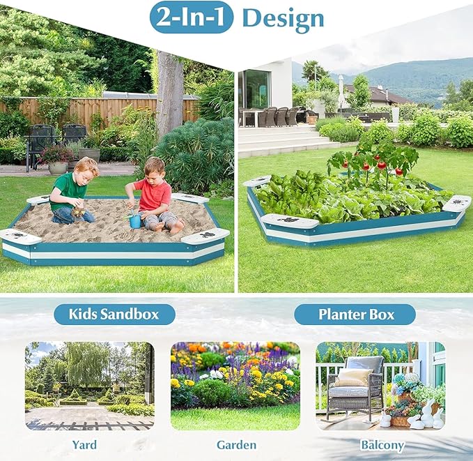 Costzon Sandbox, 49.5¡± x 49.5¡± Cedar Wood Sand Pit w/ 4 Built-in Corner Seating for Children Outdoor Play in Backyard Lawn Garden Beach, Sand Box for Kids